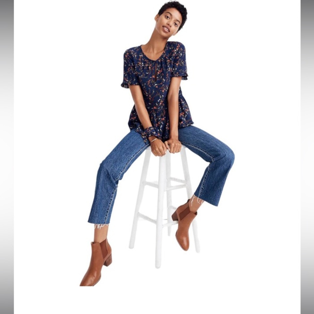 Madewell Silk Stanza Ruffle-Hem Top